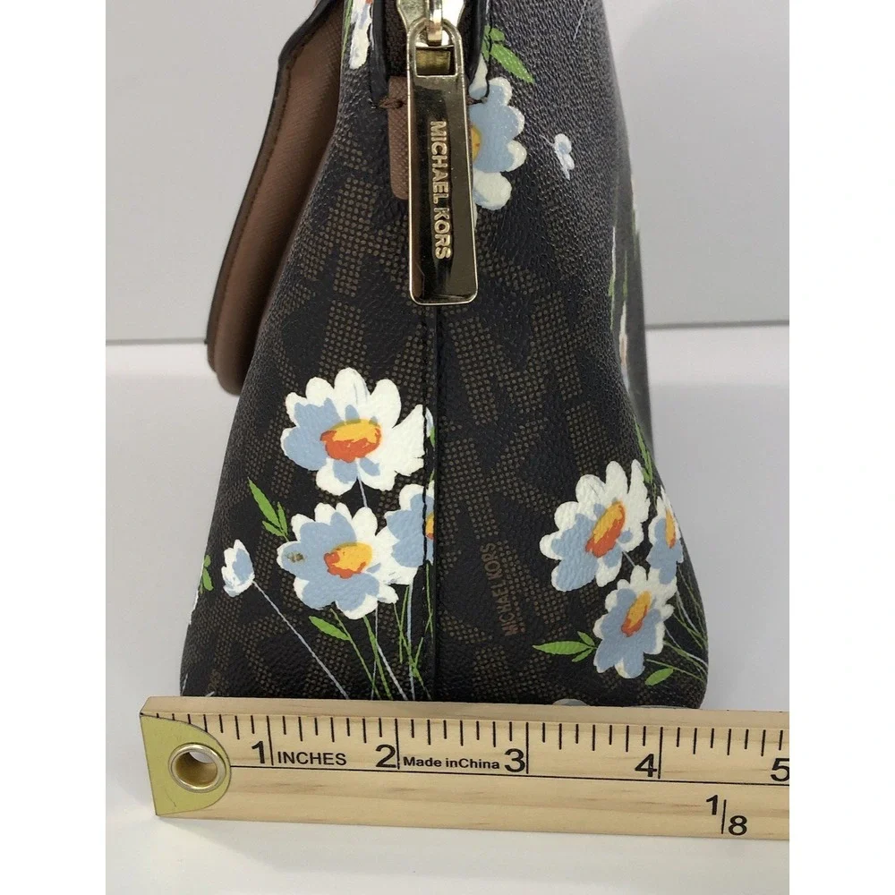 Michael Kors Cindy Dome Satchel‎ Brown White Blue Floral Handbag Purse MK Logo